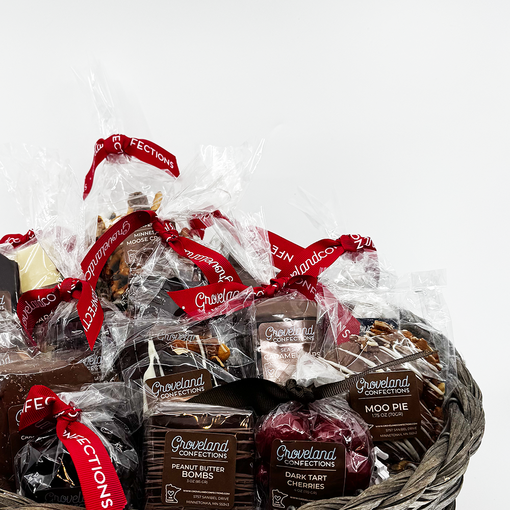 A close up of the delicious chocolates included in the Sidekick Basket.